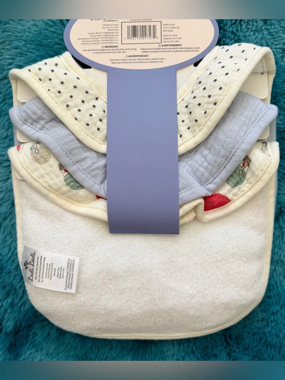 Ladi Ladi Cream & Blue Baby Bibs - 3 Pack